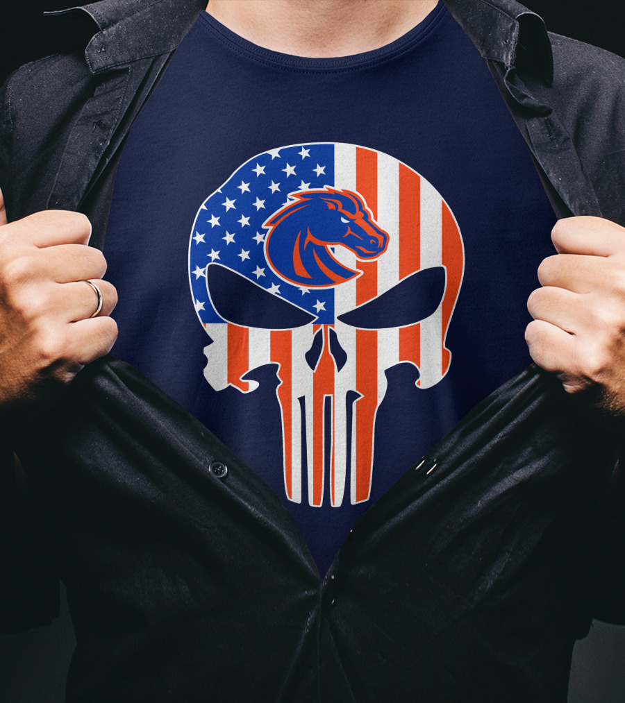 Boise State Broncos The Punisher American Flag Skull T-Shirt