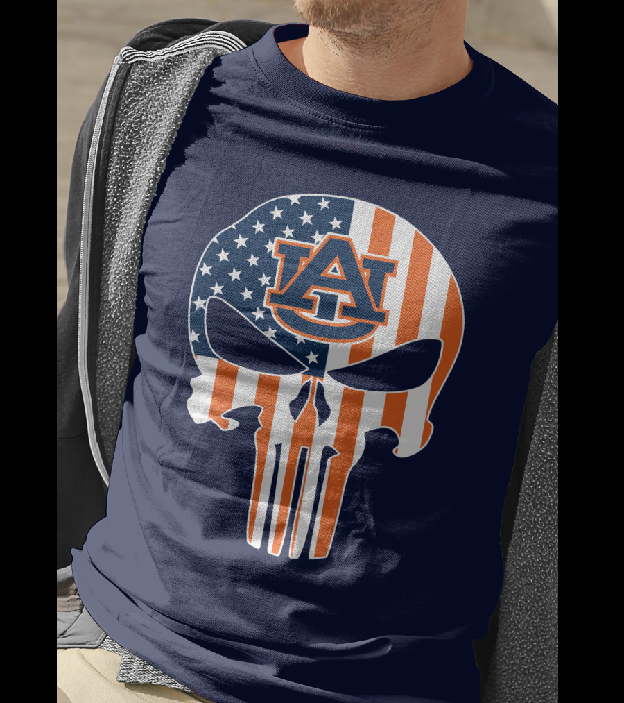 Auburn Au Logo American Flag Punisher Skull T-Shirt