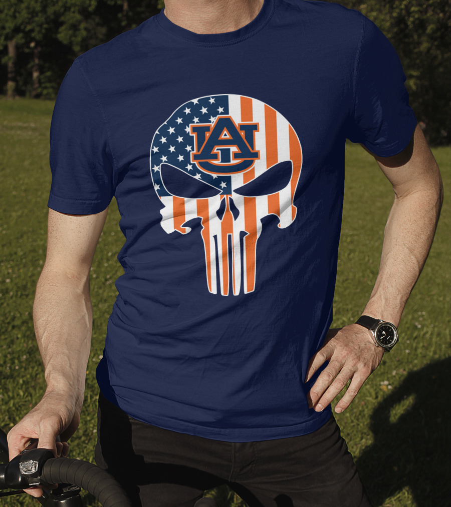 Auburn Au Logo American Flag Punisher Skull T-Shirt