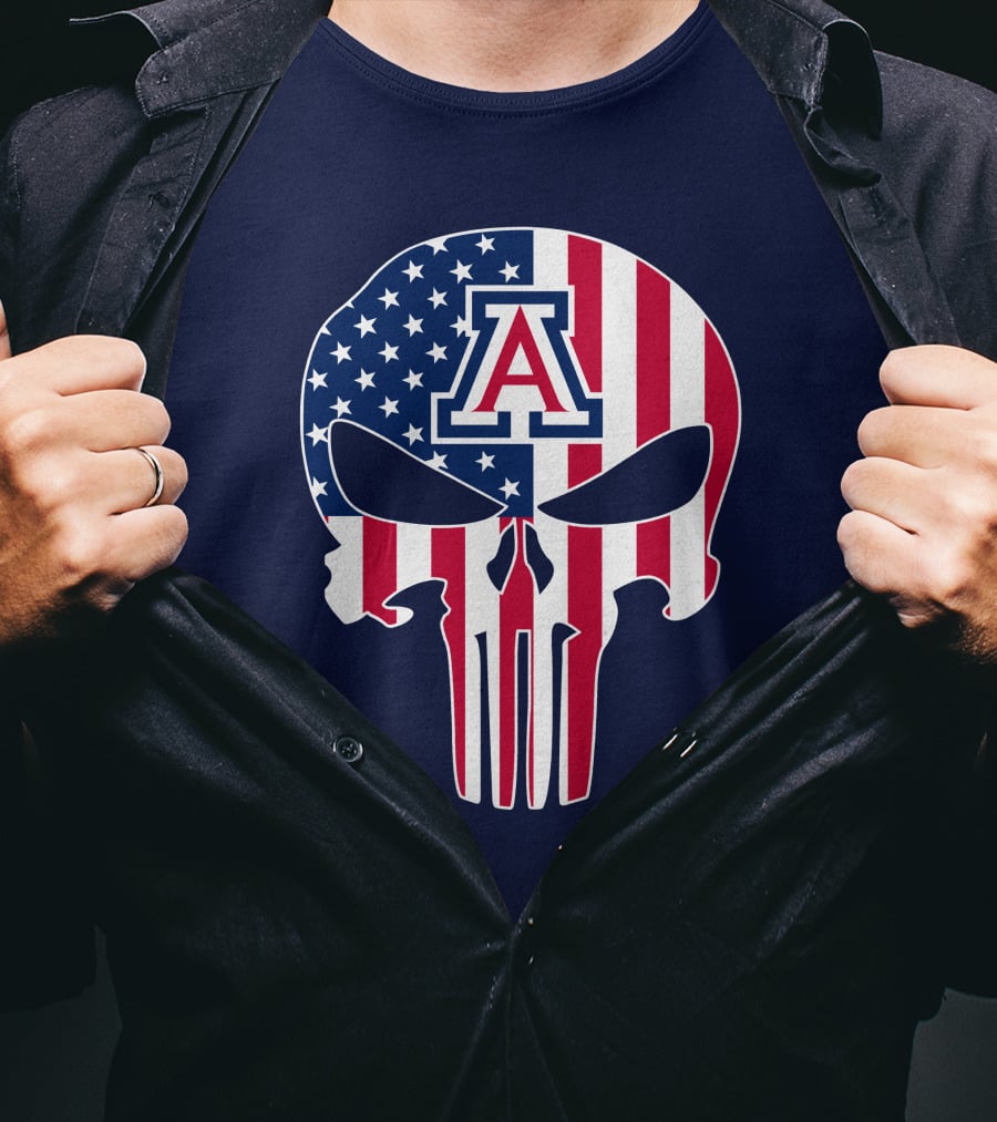 Arizona Wildcats American Flag Punisher Skull T-Shirt