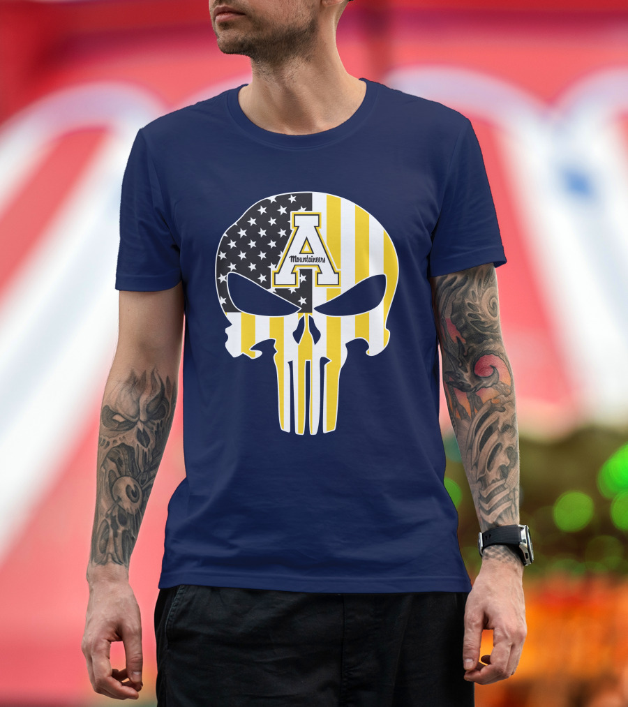 Appalachian State Mountaineers Punisher Skull American Flag T-Shirt