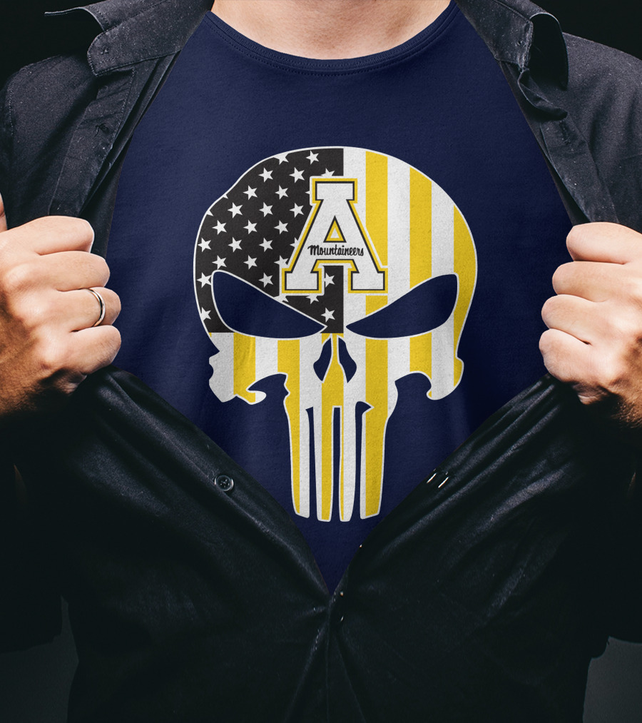 Appalachian State Mountaineers Punisher Skull American Flag T-Shirt