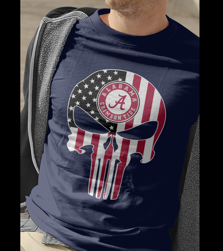 Alabama Crimson Tide Skull American Flag '64 The Punisher T-Shirt