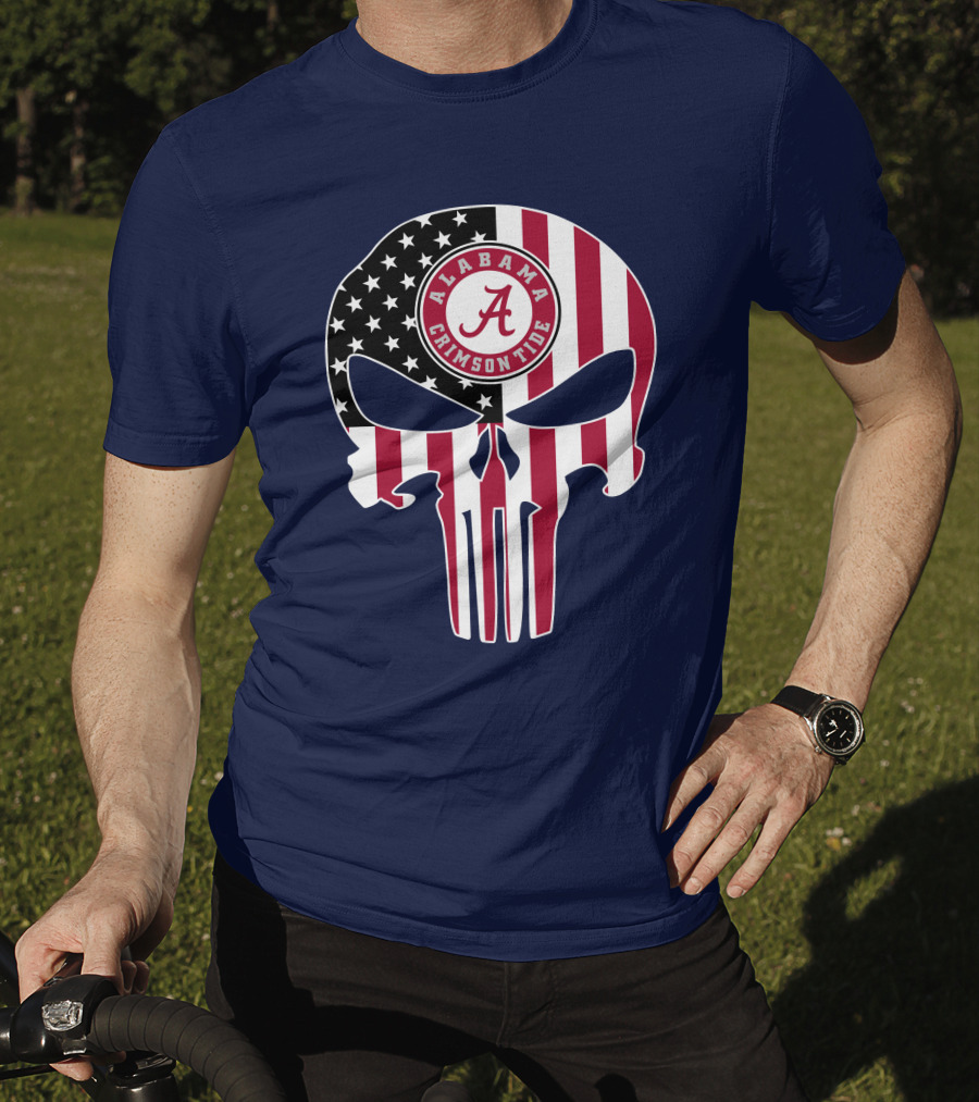 Alabama Crimson Tide Skull American Flag '64 The Punisher T-Shirt