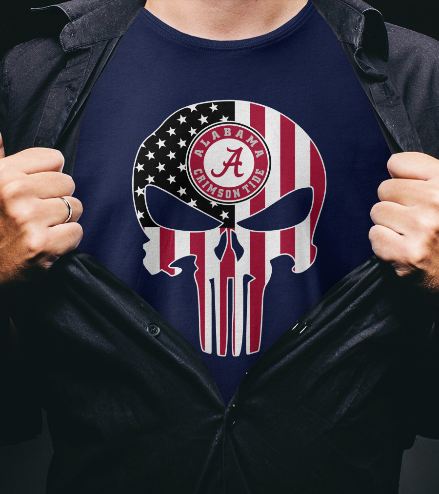 Alabama Crimson Tide Skull American Flag '64 The Punisher T-Shirt