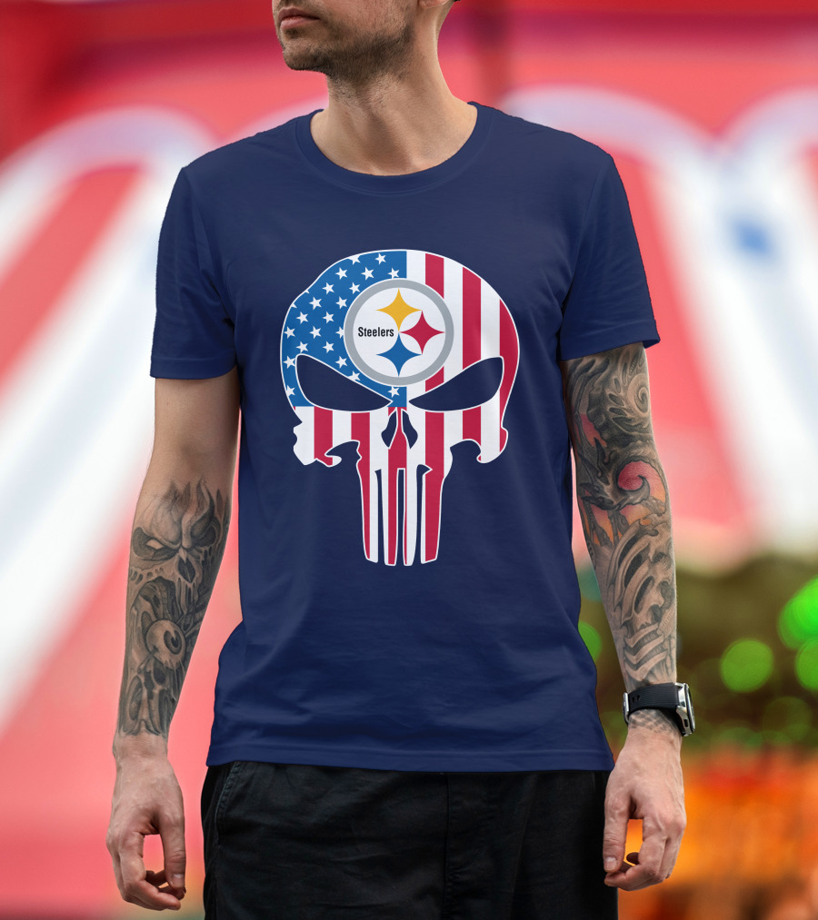 Pittsburgh Steelers The Punisher American Flag T-Shirt