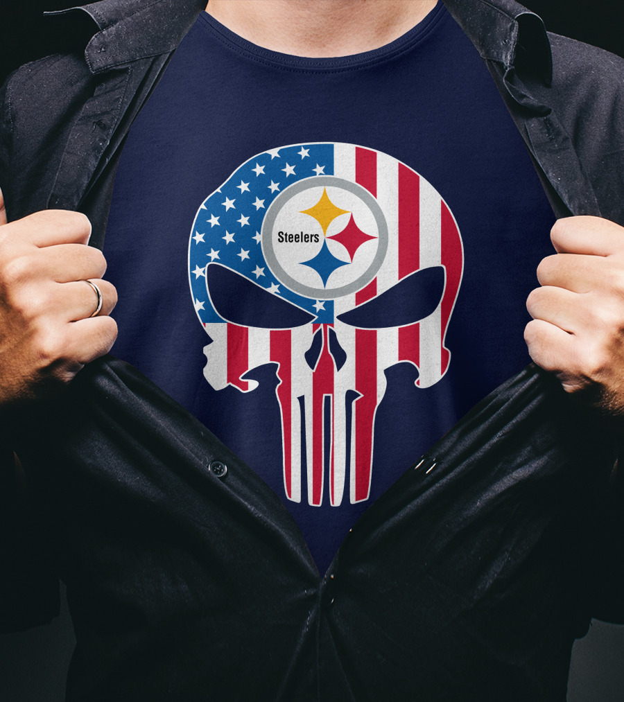 Pittsburgh Steelers The Punisher American Flag T-Shirt