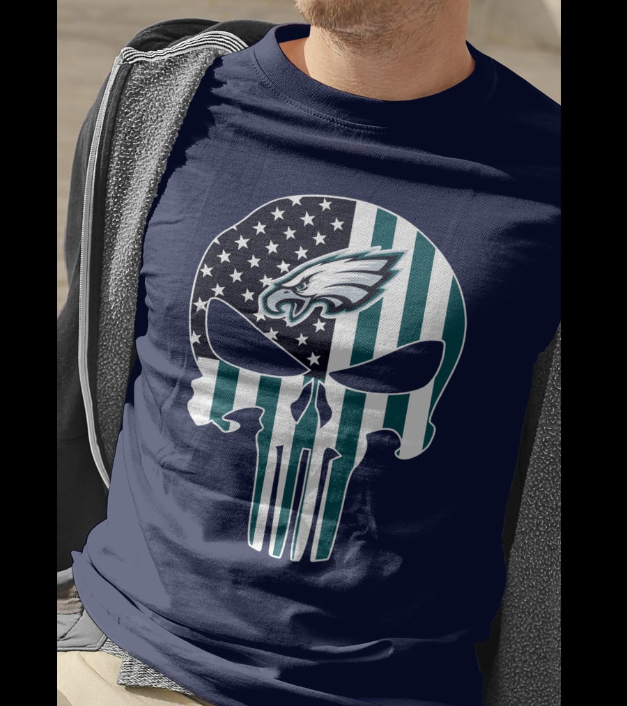 Philadelphia Eagles Punisher Skull American Flag T-Shirt