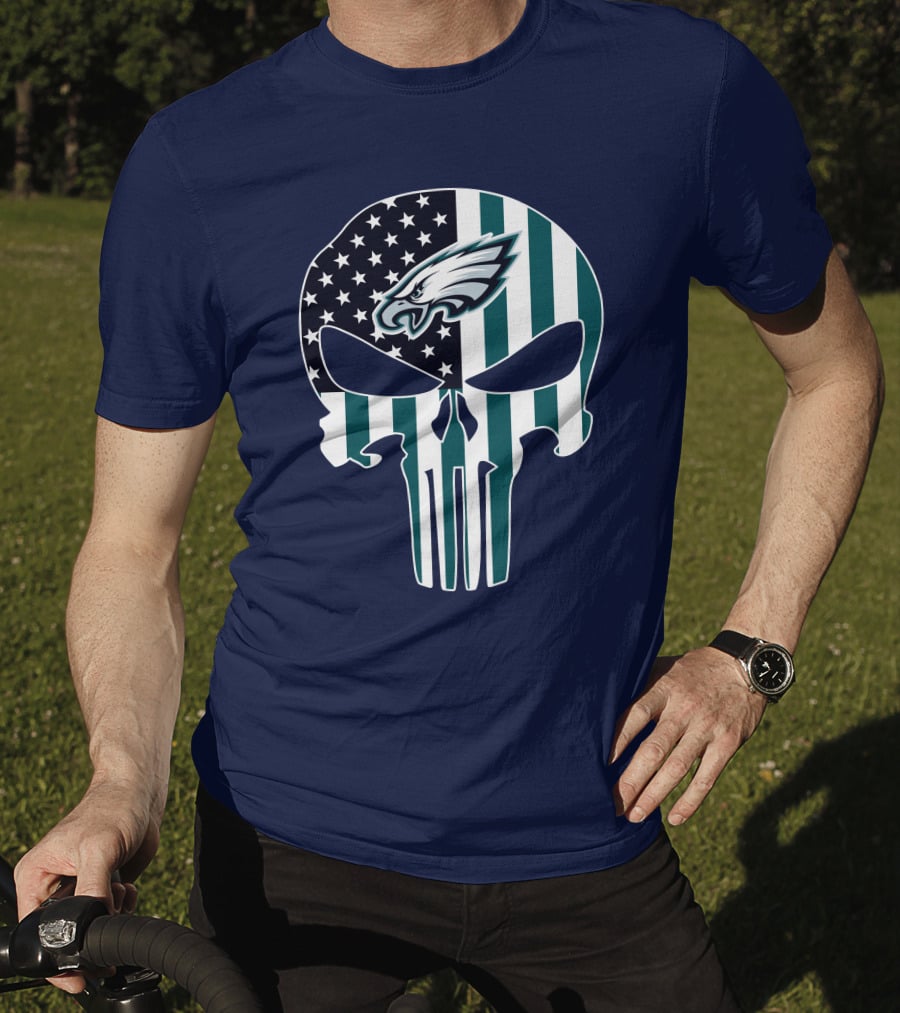Philadelphia Eagles Punisher Skull American Flag T-Shirt