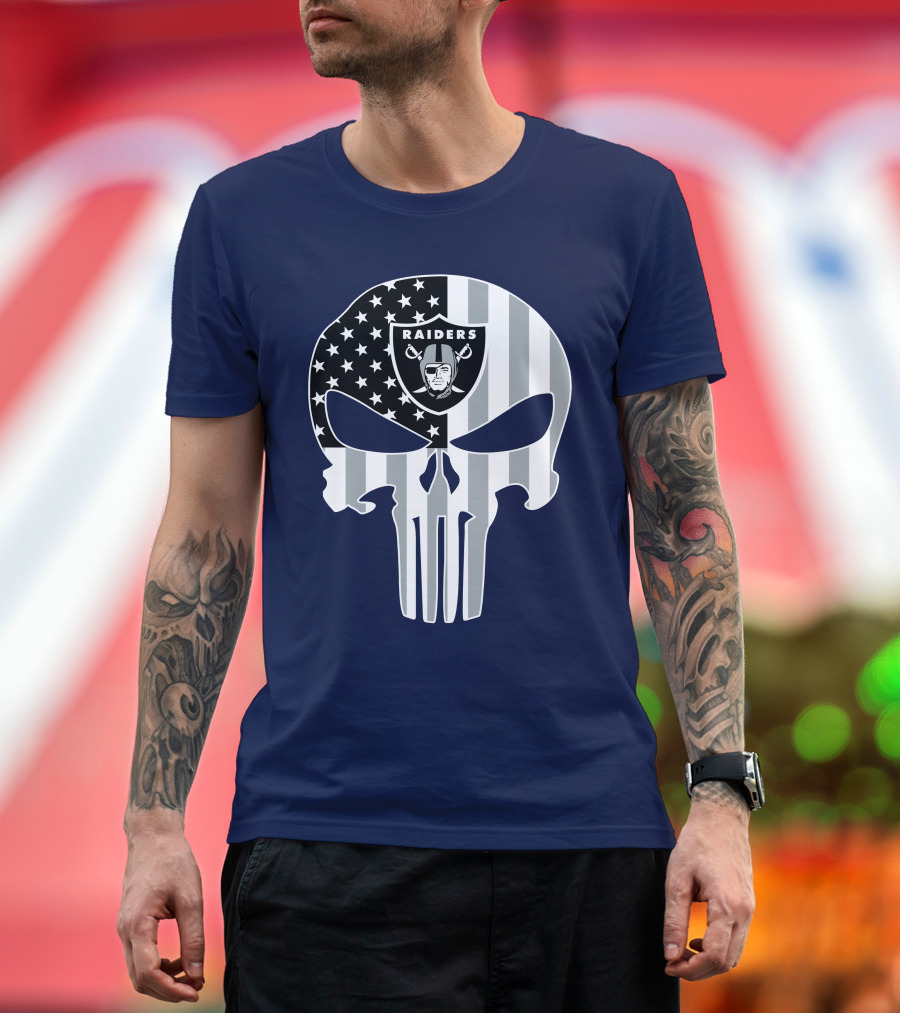 Oakland Raiders Punisher Skull American Flag T-Shirt
