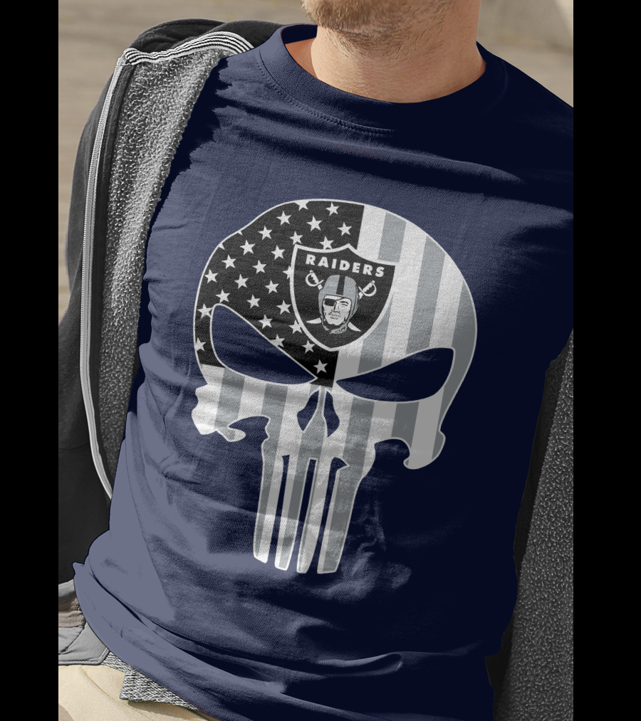 Oakland Raiders Punisher Skull American Flag T-Shirt