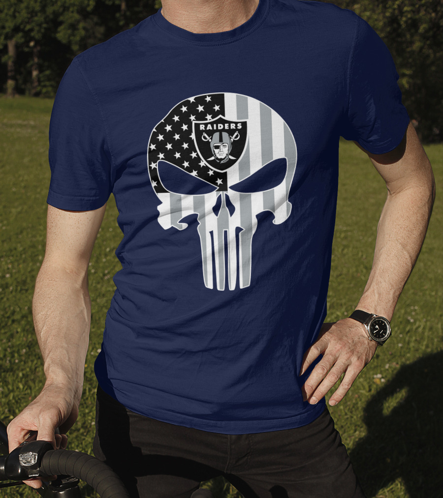 Oakland Raiders Punisher Skull American Flag T-Shirt