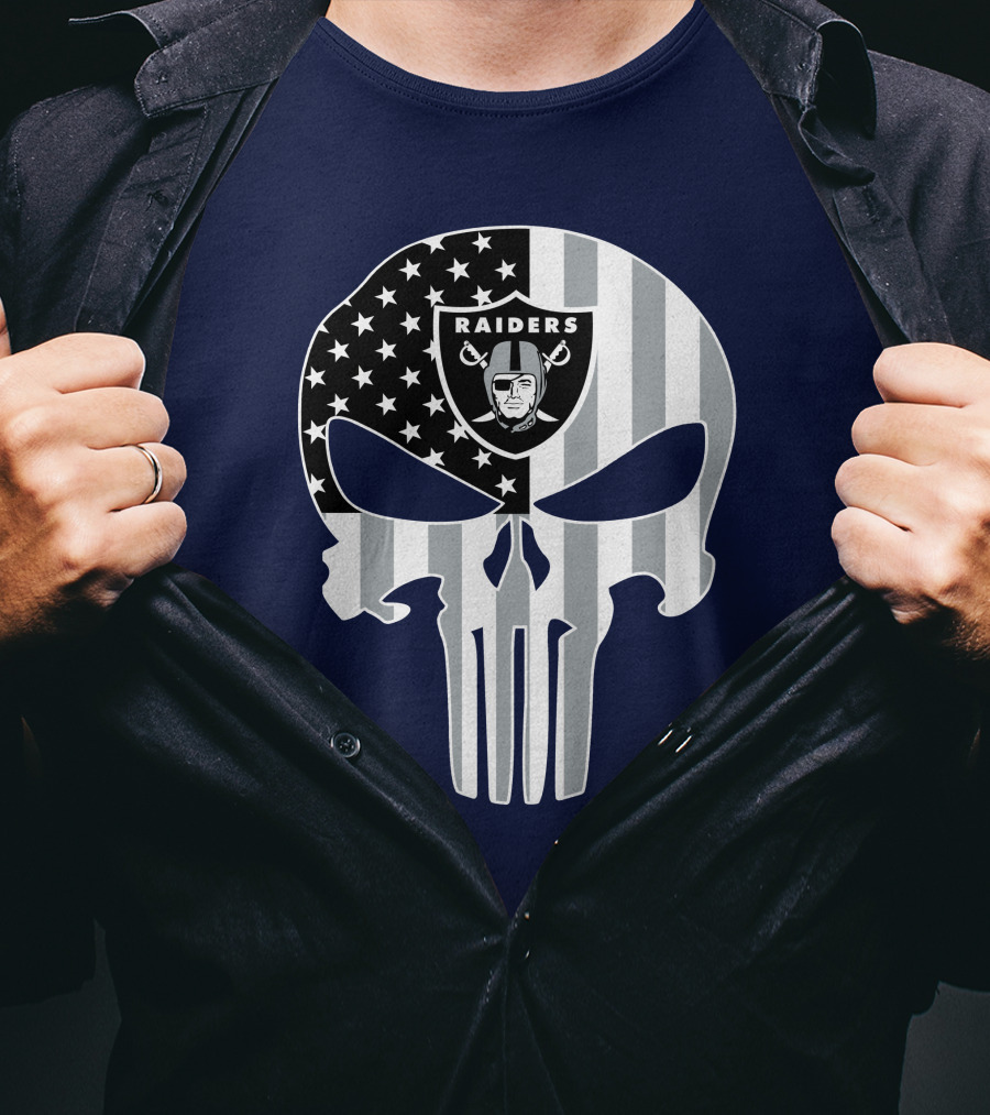 Oakland Raiders Punisher Skull American Flag T-Shirt