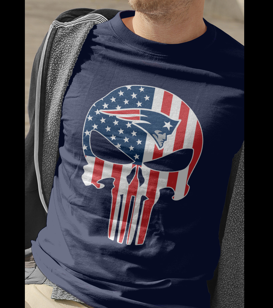 New England Patriots Punisher Skull American Flag T-Shirt