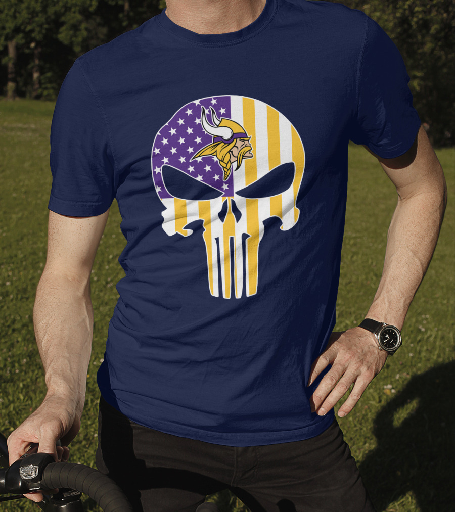 Vikings American Flag Skull Punisher T-Shirt