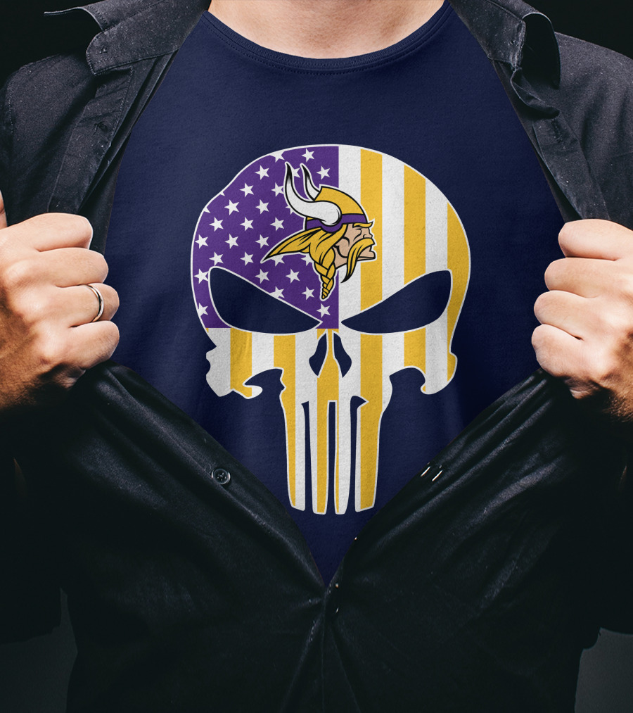 Vikings American Flag Skull Punisher T-Shirt