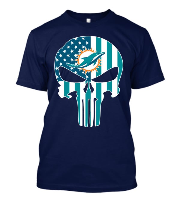 Miami Dolphins The Punisher American Flag Skulls T-Shirt