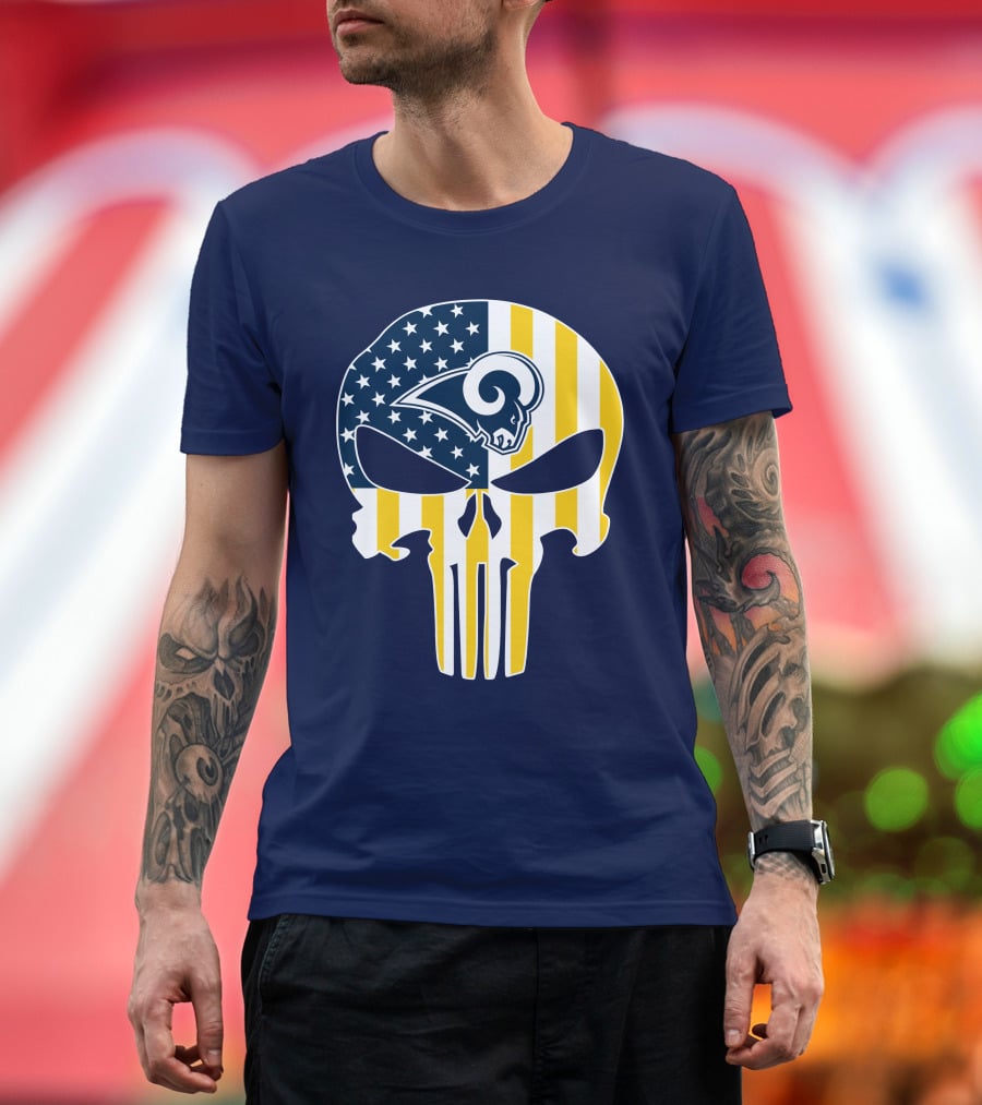 Los Angeles Rams The Punisher American Flag Skull T-Shirt