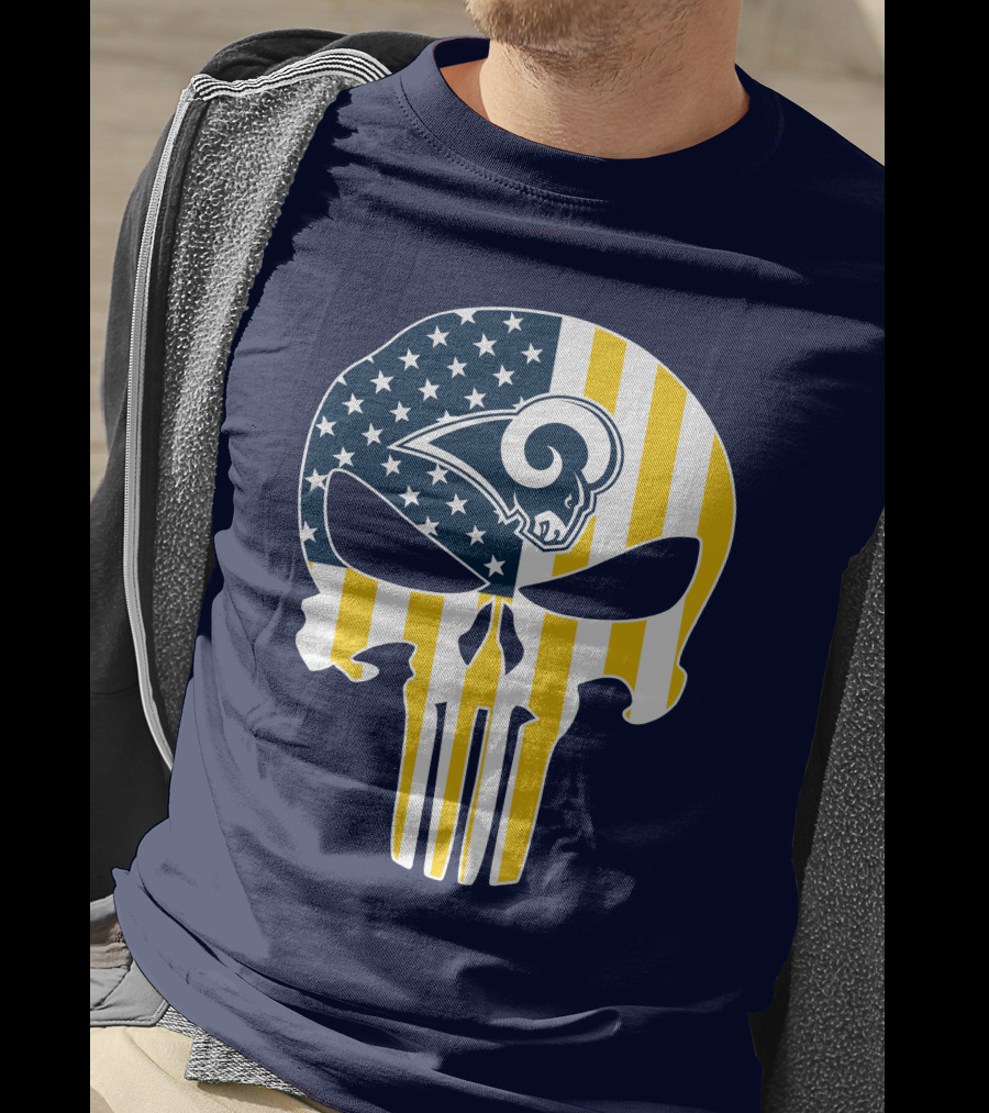 Los Angeles Rams The Punisher American Flag Skull T-Shirt