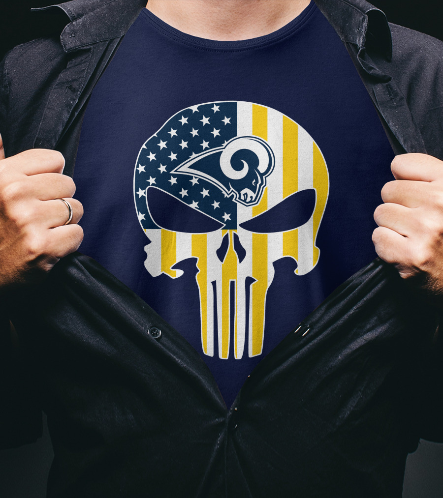 Los Angeles Rams The Punisher American Flag Skull T-Shirt