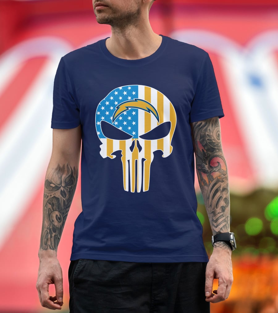 Los Angeles Chargers Skull Punisher American Flag T-Shirt