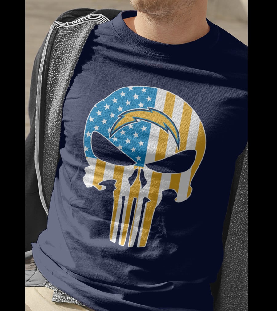 Los Angeles Chargers Skull Punisher American Flag T-Shirt