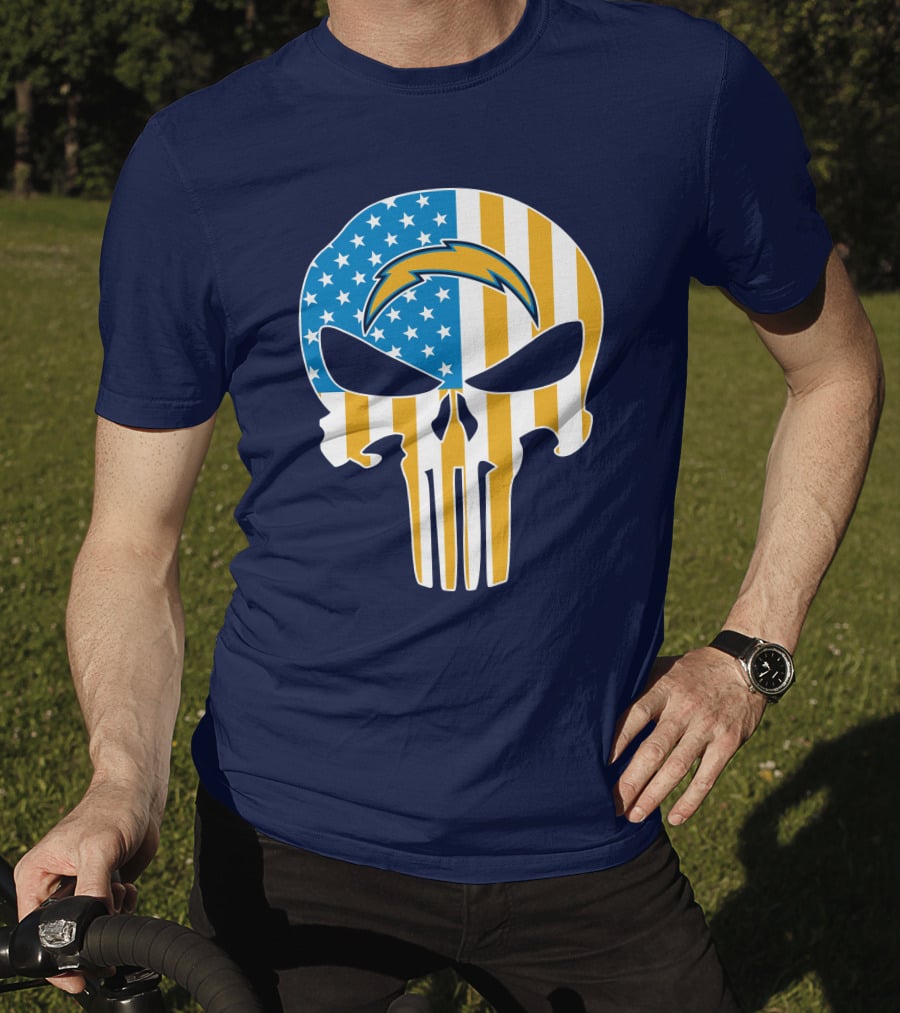 Los Angeles Chargers Skull Punisher American Flag T-Shirt