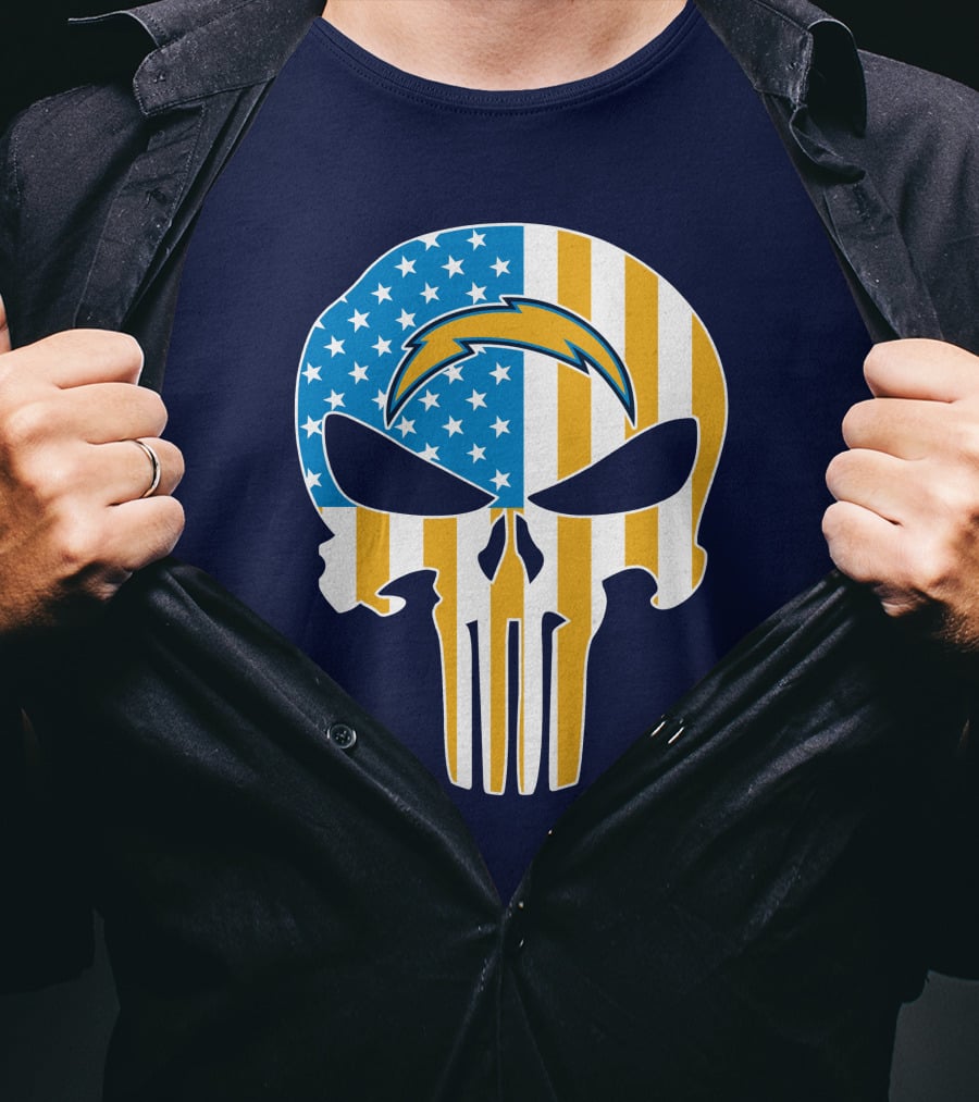 Los Angeles Chargers Skull Punisher American Flag T-Shirt