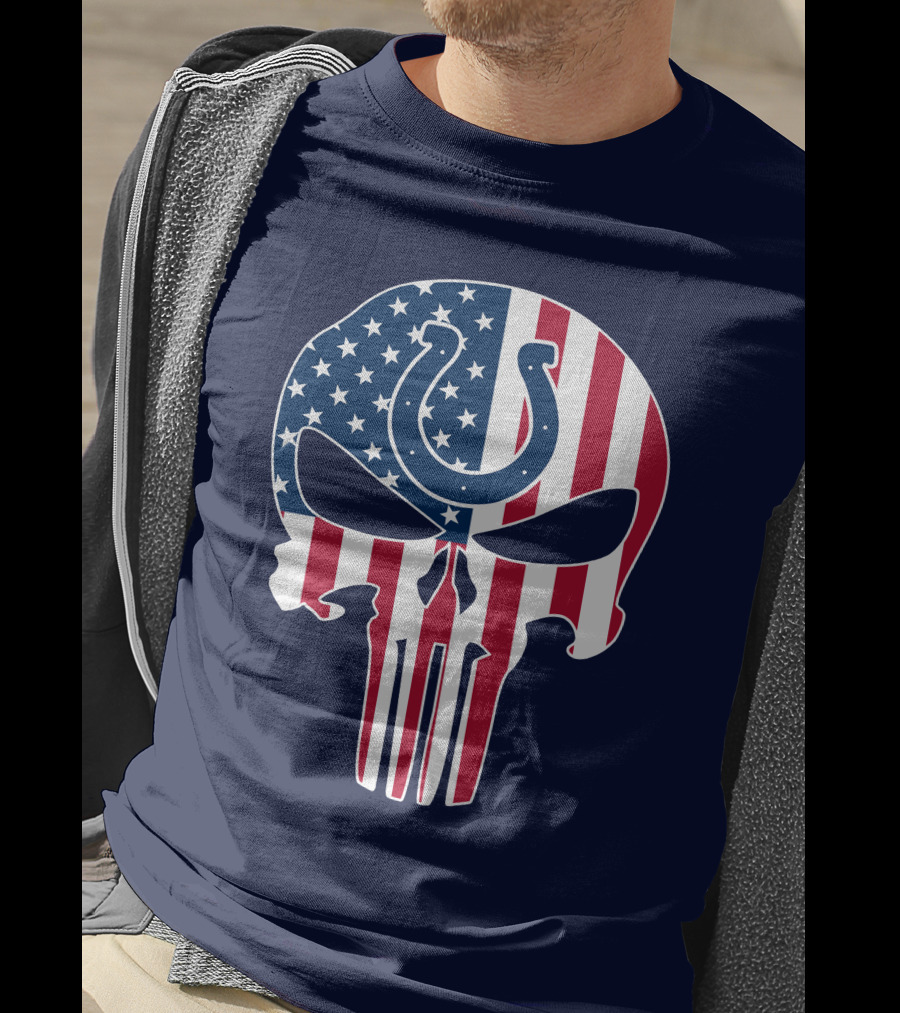 Indianapolis Colts The Punisher Skull American Flag Colts Horseshoe T-Shirt