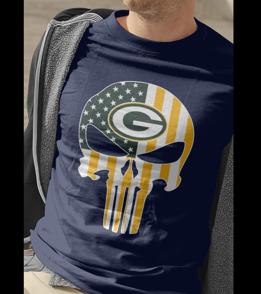 Green Bay Packers The Punisher American Flag Skull T-Shirt