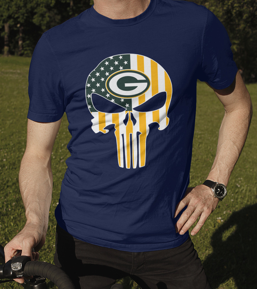 Green Bay Packers The Punisher American Flag Skull T-Shirt