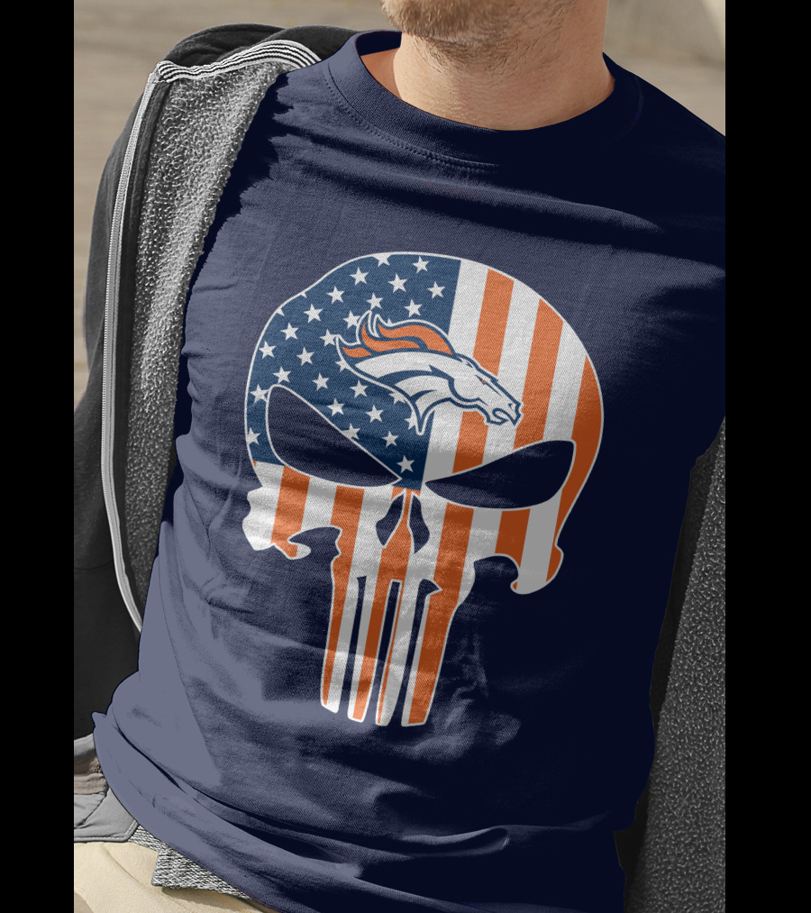 Denver Broncos Punisher Flag Skull T-Shirt
