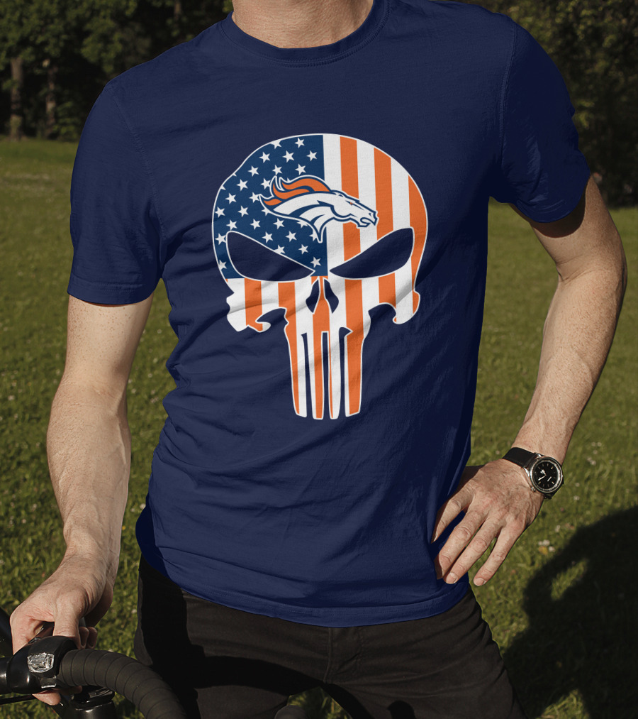 Denver Broncos Punisher Flag Skull T-Shirt