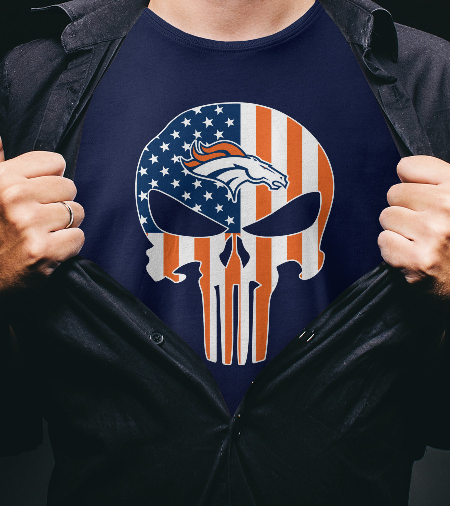 Denver Broncos Punisher Flag Skull T-Shirt