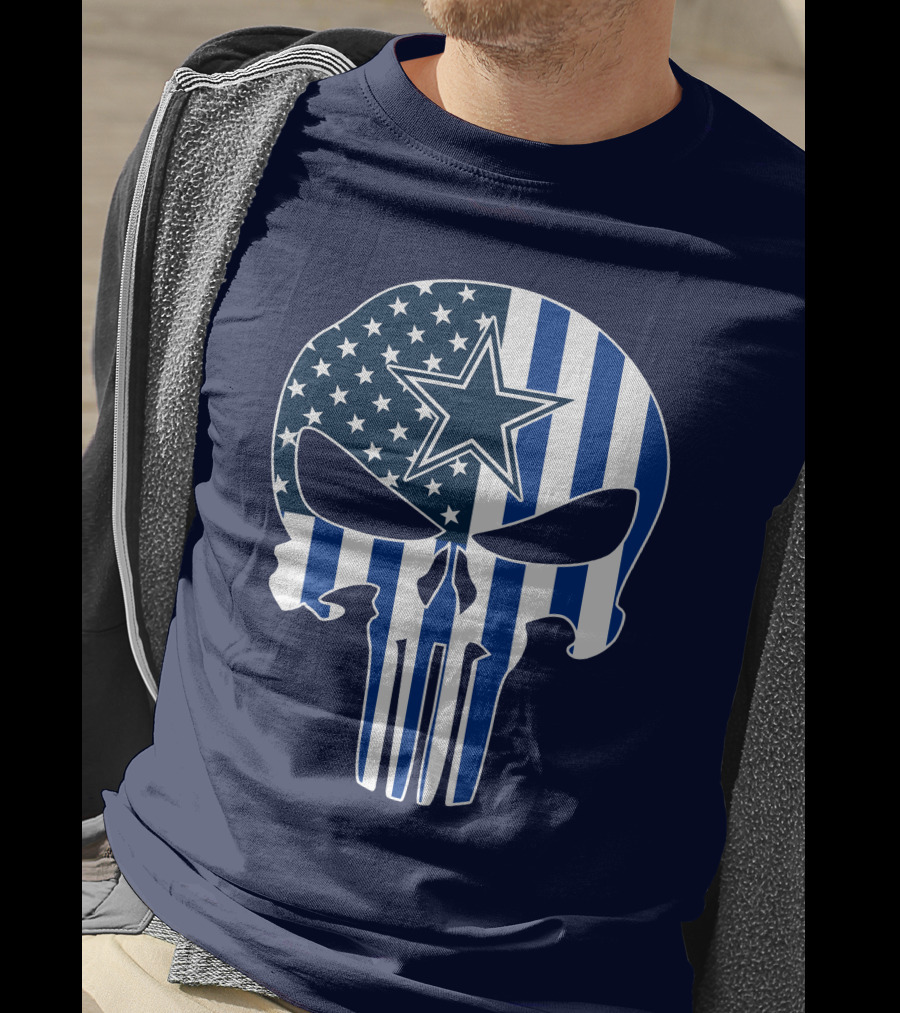 Dallas Cowboys The Punisher Skull American Flag Star Nfl T-Shirt