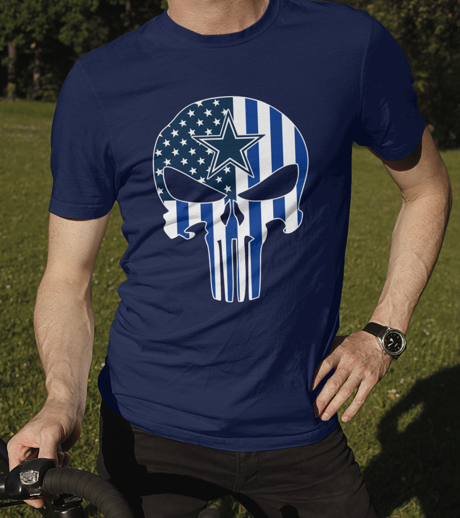 Dallas Cowboys The Punisher Skull American Flag Star Nfl T-Shirt