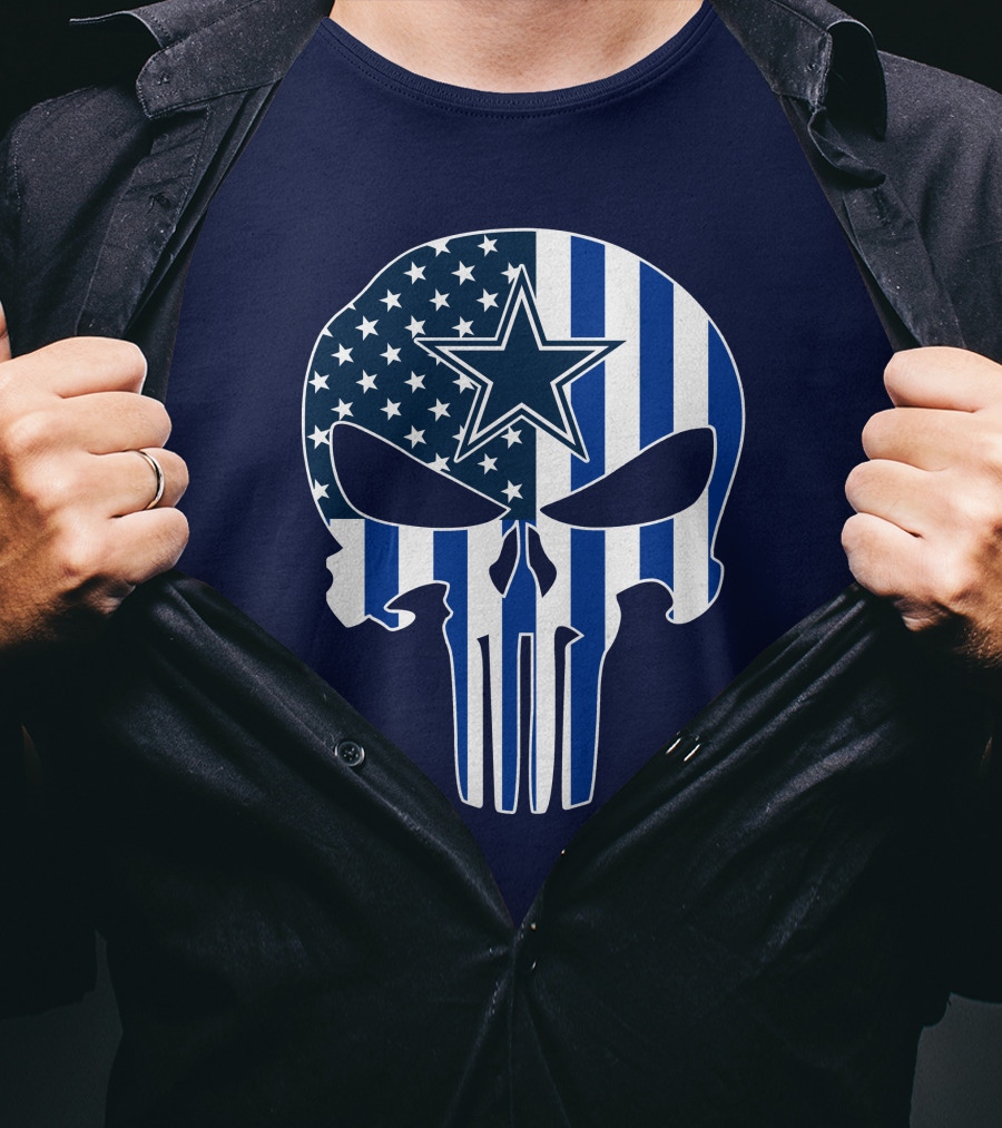 Dallas Cowboys The Punisher Skull American Flag Star Nfl T-Shirt