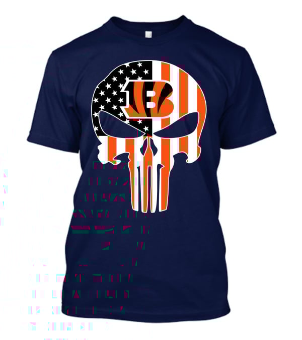 Cincinnati Bengals Skull Logo American Flag T-Shirt
