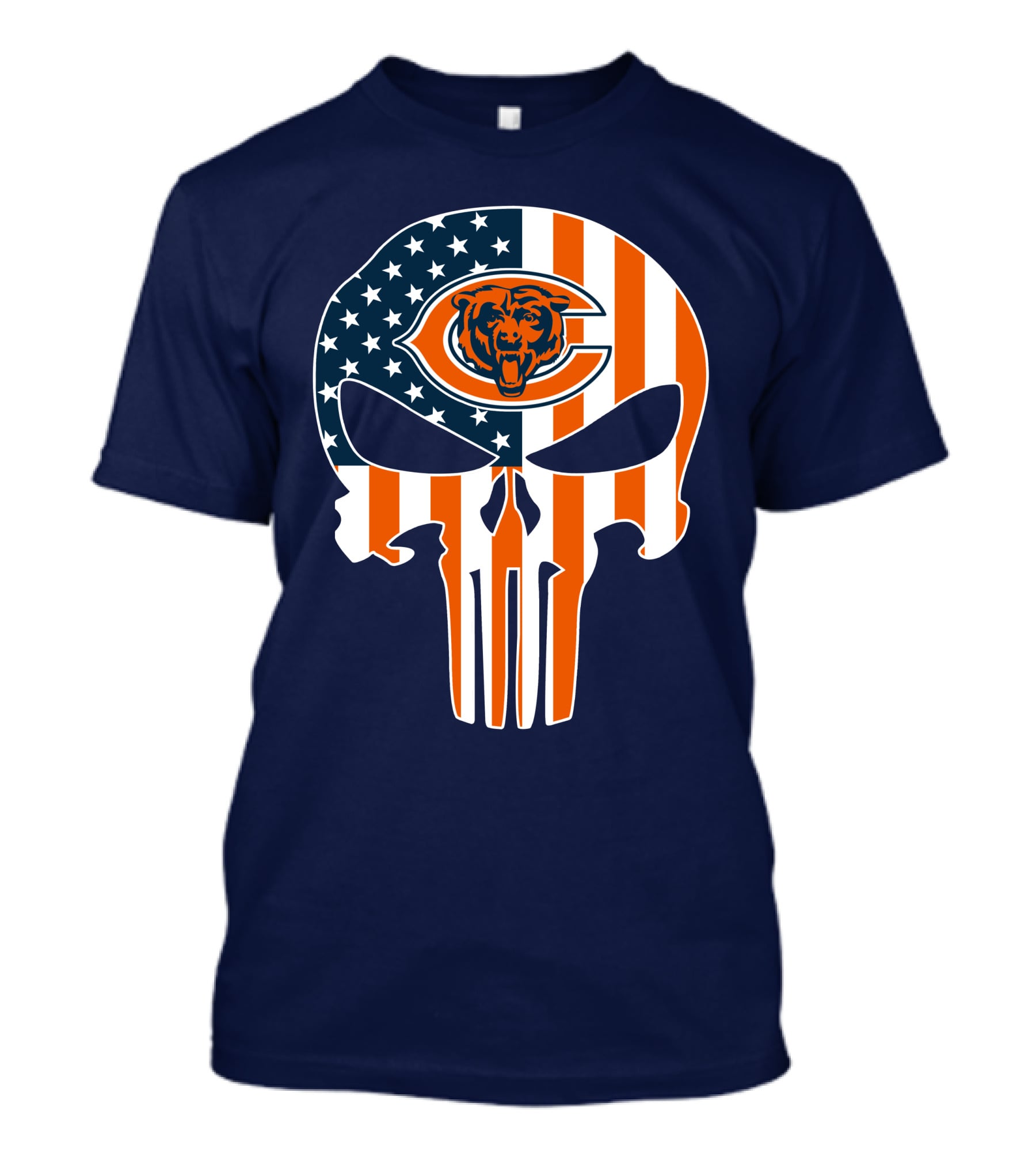 Chicago Bears The Punisher Skull American Flag T-Shirt