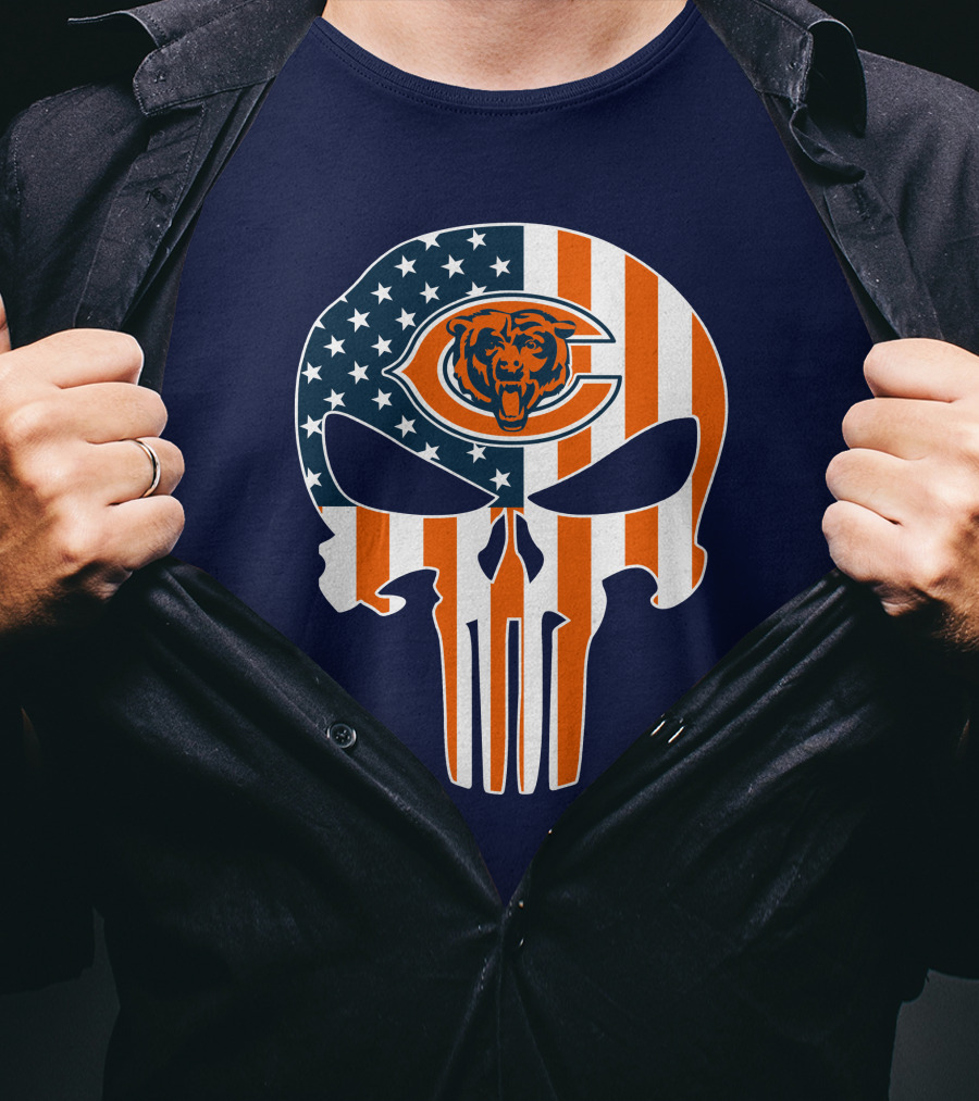 Chicago Bears The Punisher Skull American Flag T-Shirt