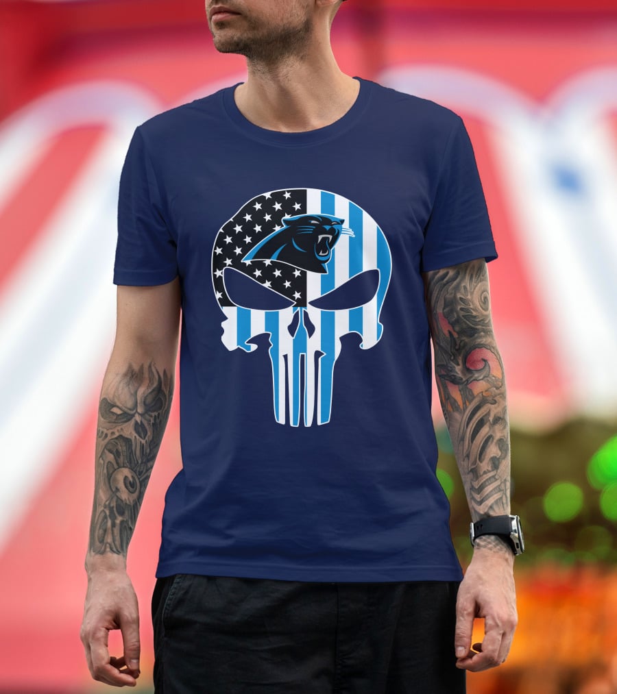 Carolina Panthers The Punisher American Flag T-Shirt