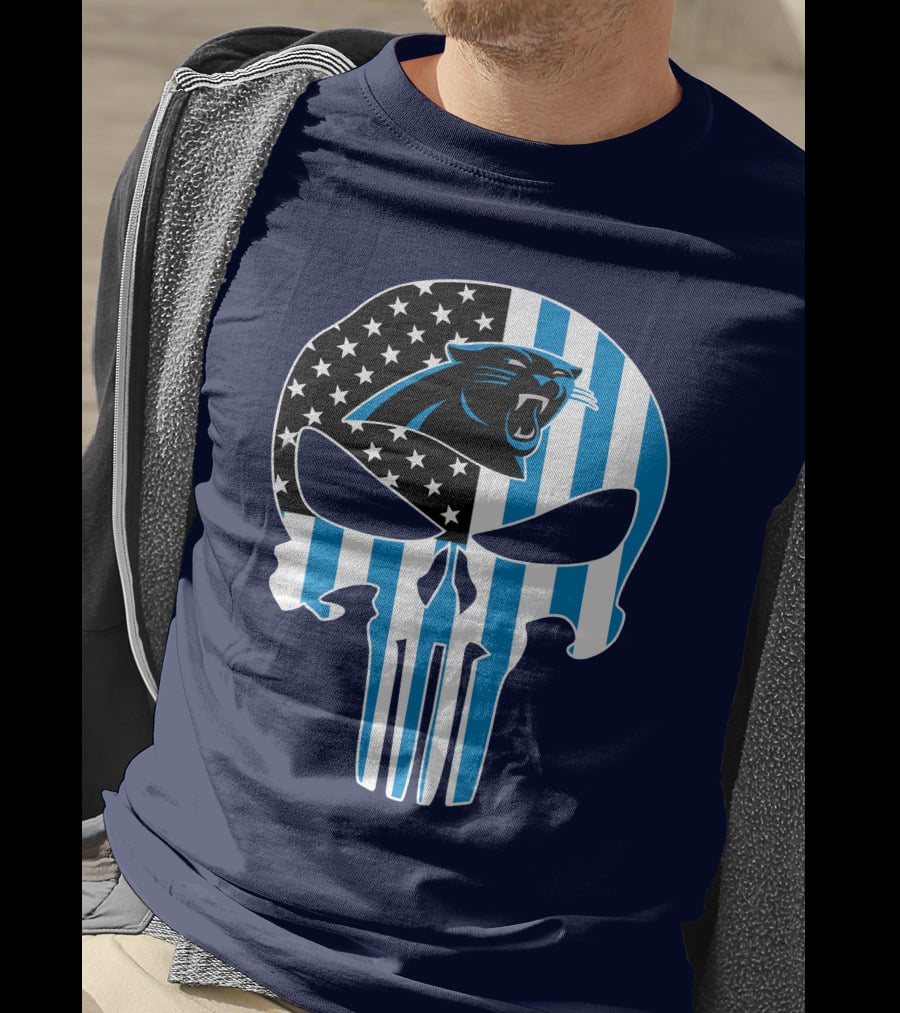 Carolina Panthers The Punisher American Flag T-Shirt