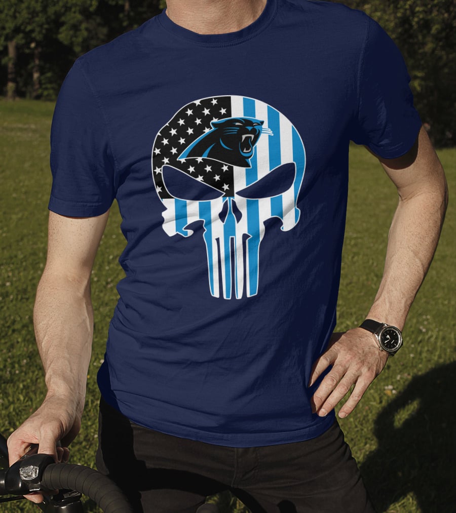 Carolina Panthers The Punisher American Flag T-Shirt