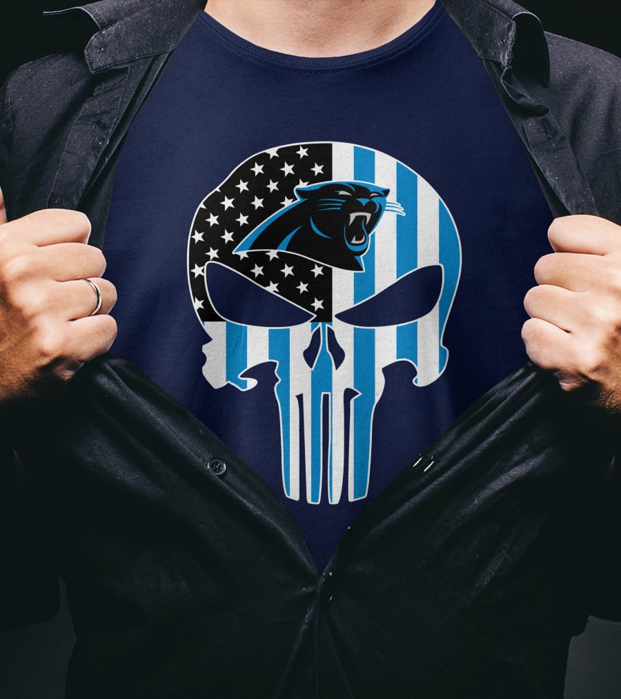Carolina Panthers The Punisher American Flag T-Shirt