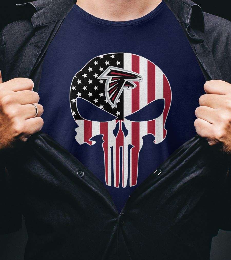 Atlanta Falcons Punisher Skull American Flag T-Shirt