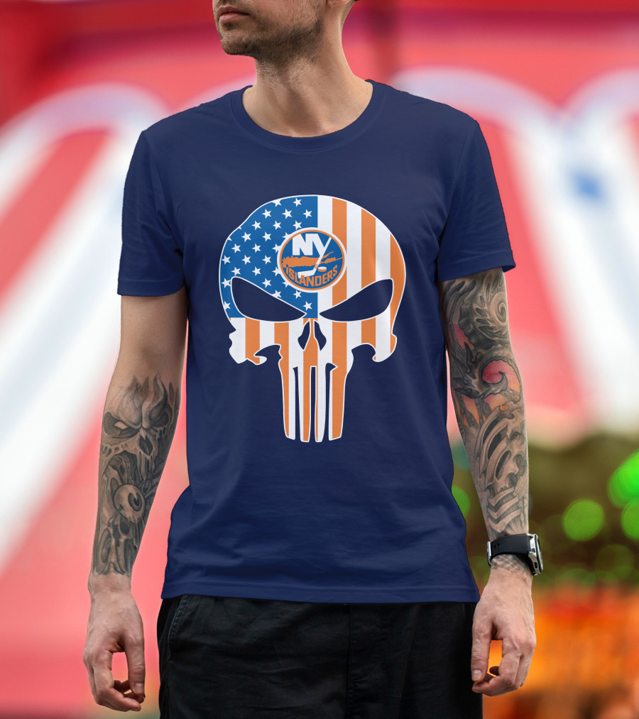 New York Islanders Punisher Skull American Flag T-Shirt