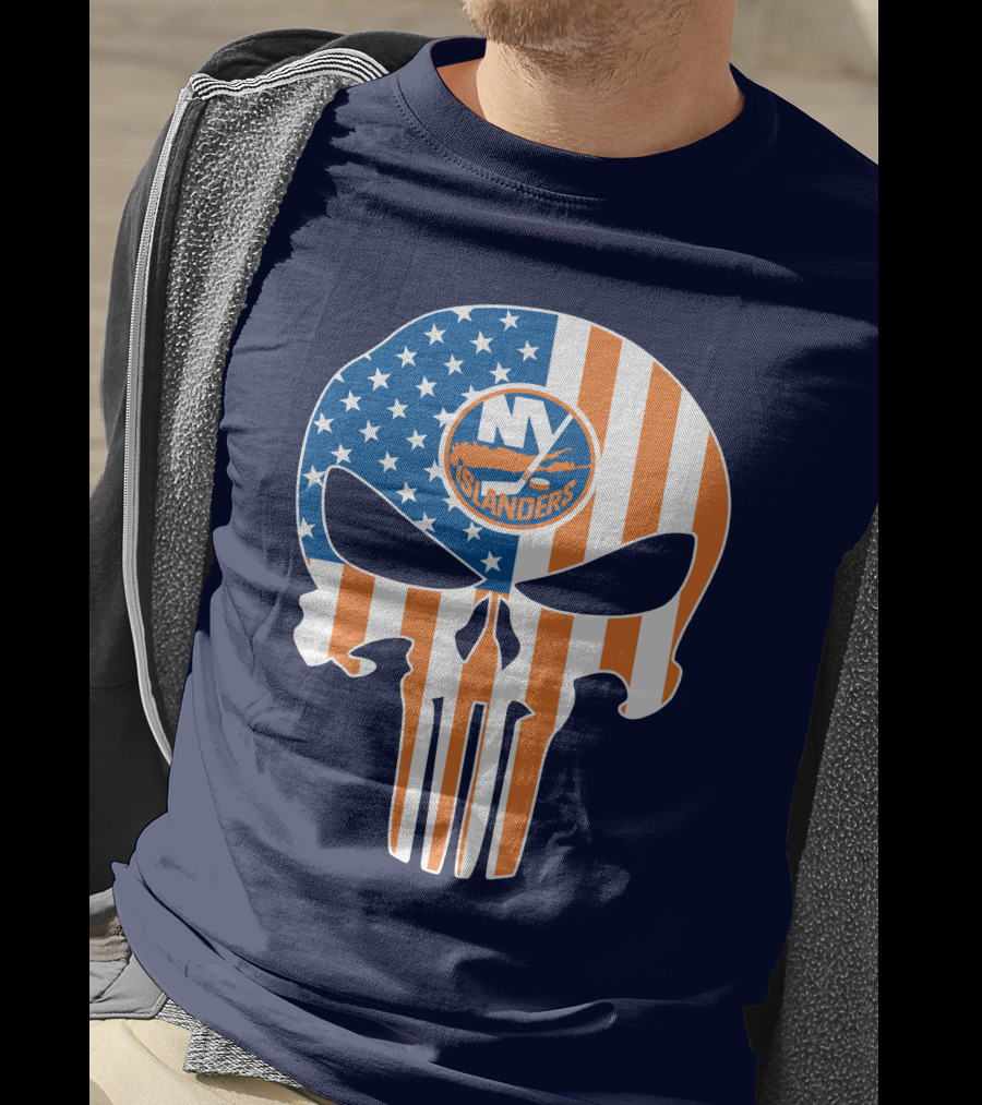 New York Islanders Punisher Skull American Flag T-Shirt