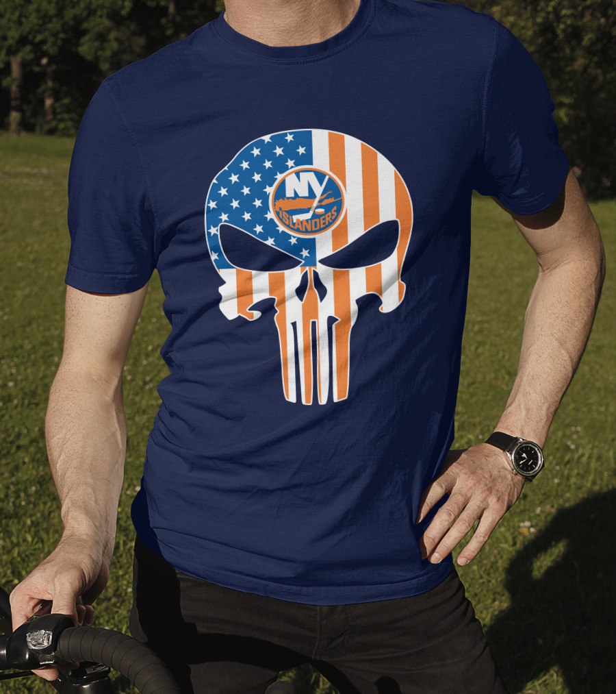 New York Islanders Punisher Skull American Flag T-Shirt