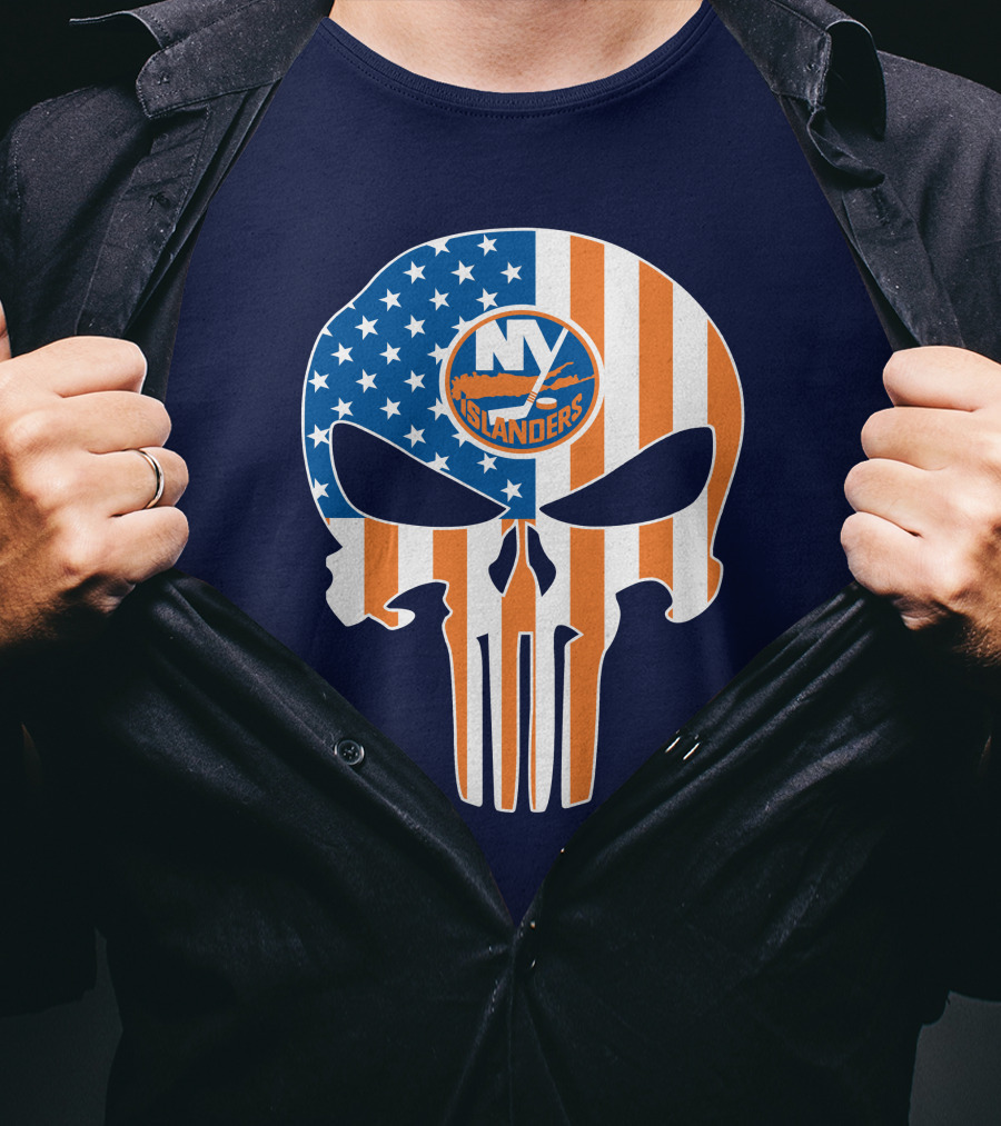 New York Islanders Punisher Skull American Flag T-Shirt