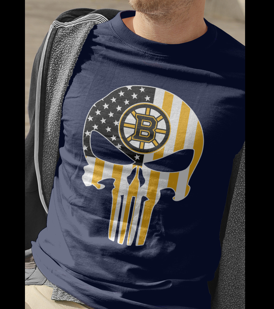 Boston Bruins The Punisher American Flag Skull T-Shirt
